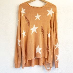Rehab Star Print Cotton Acrylic Destroyed Sweater